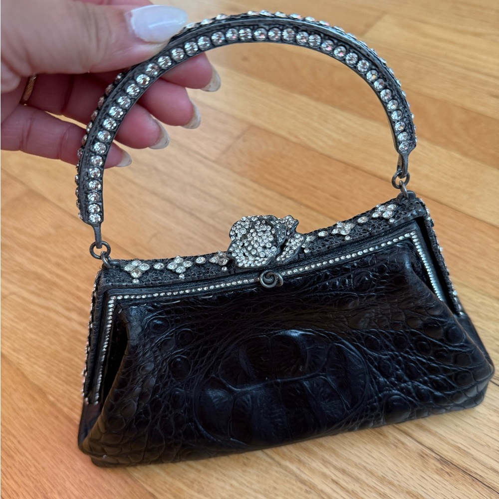 Elegant Black Crocodile Leather Handbag